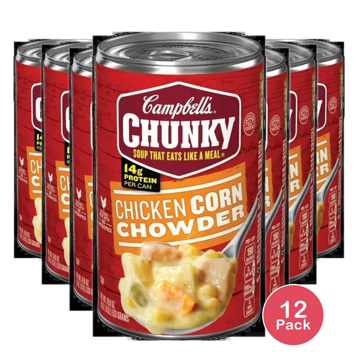 Campbell's Chunky Soup, Ready to Eat Chicken Corn Chowder Soup, 18.8 oz (Pack of 12)