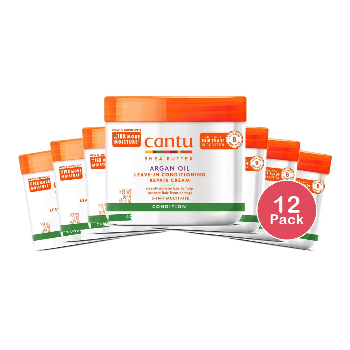 Cantu Argan Oil Moisturizing & Repairing Leave-in Conditioning Cream (Pack of 12) 16 Fl. Oz