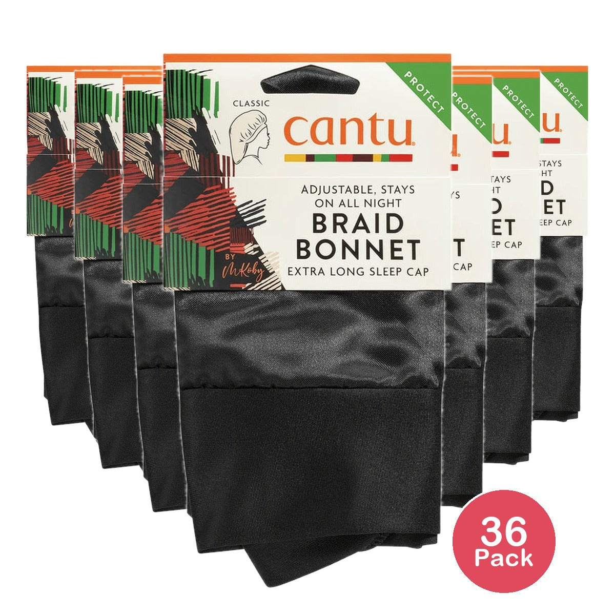 Cantu Braid Bonnet Extra Long Sleep Cap Black (Pack of 36)