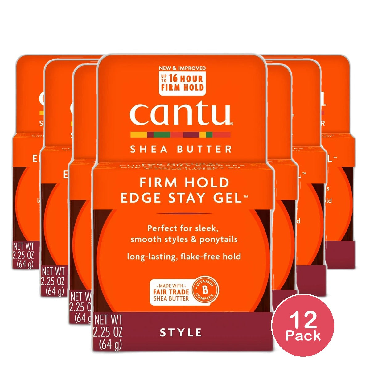 Cantu Shea Butter Extra Hold Edge Stay Gel for Natural Hair 2.25Oz (Pack of 12)