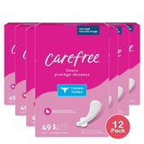 Carefree Thong Panty Liners With Wings Flat Unscented 49ct (Pack of 12)