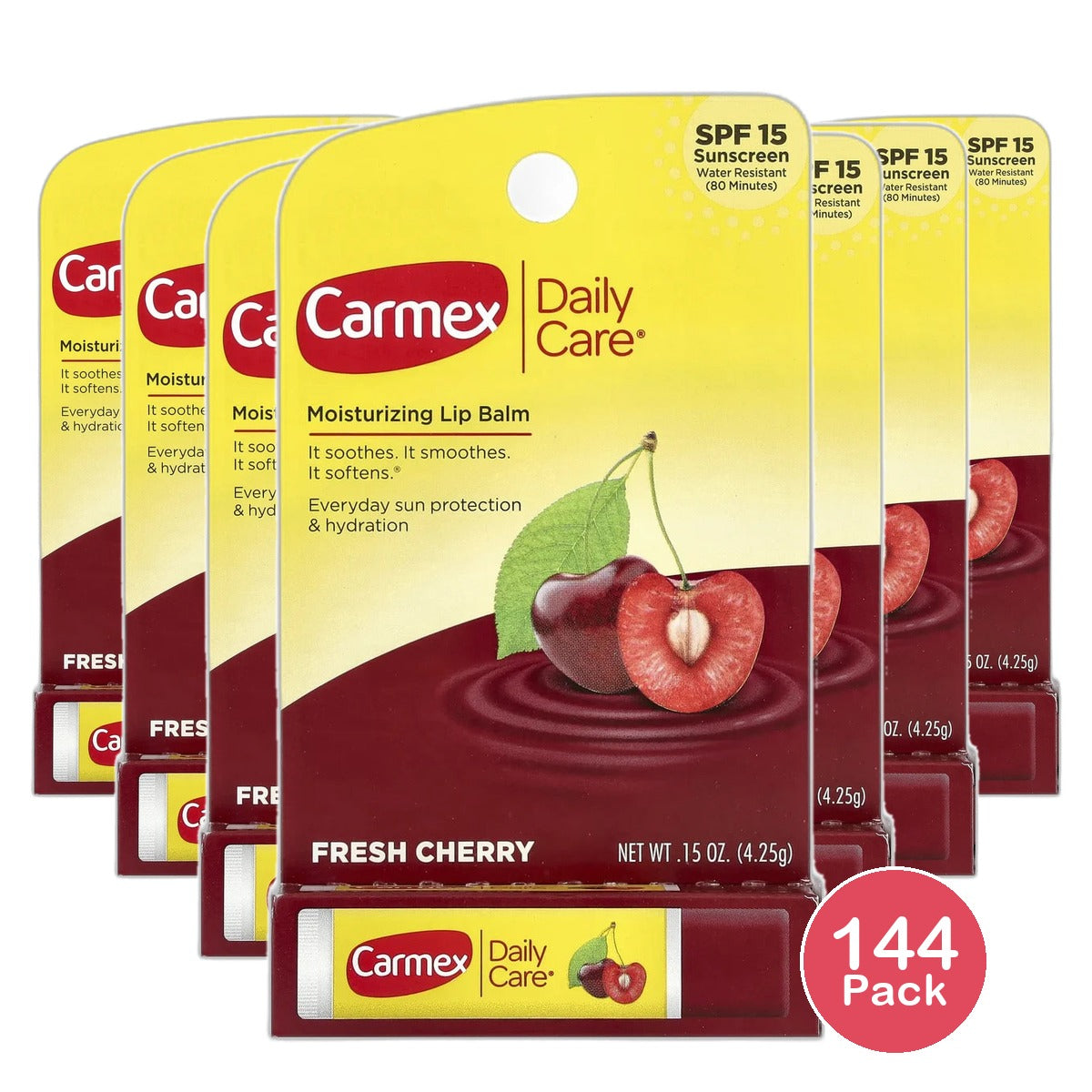 Carmex Daily Care SPF 15 Moisturizing Lip Balm Fresh Cherry 0.35Oz (Pack of 360)