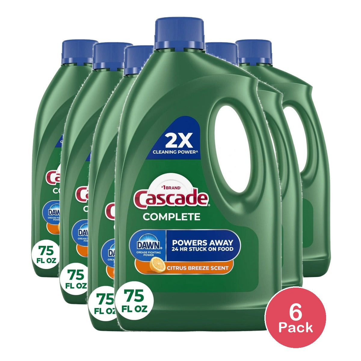 Cascade Complete Dishwasher Detergent Liquid Gel Dish Detergent Dish Soap Cit 75 fl OZ (Pack of 6)