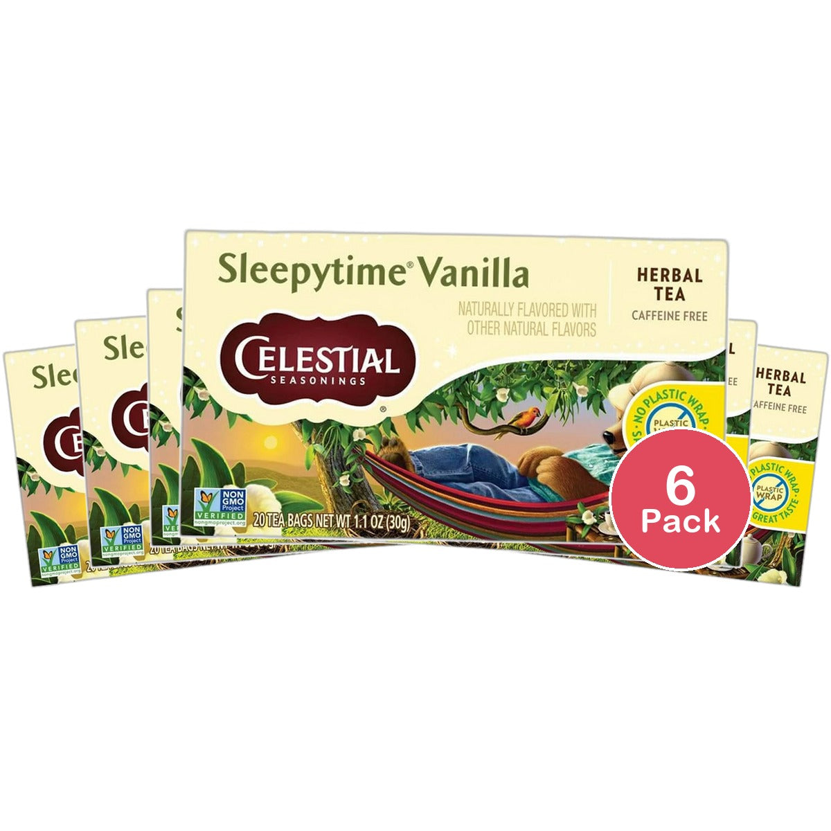 Celestial Seasonings Herbal Tea Sleepytime Vanilla Caffeine Free Sleep Tea Bags 1.1Oz (Pack Of 6)