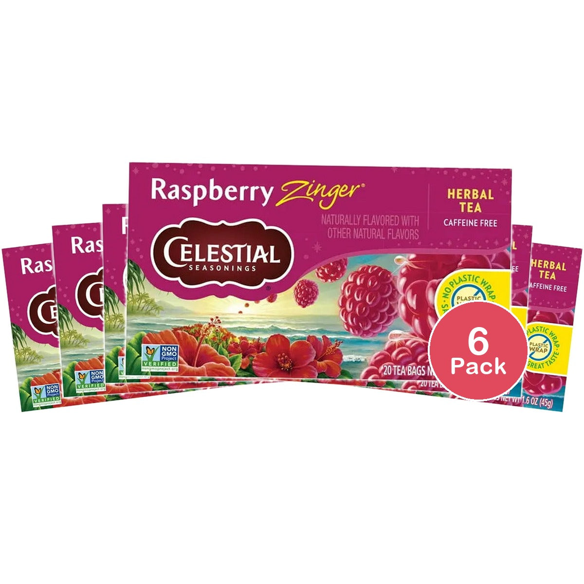 Celestial Seasonings Raspberry Zinger Natural Herb Tea20 Bags 1.6Oz (Pack Of 6)
