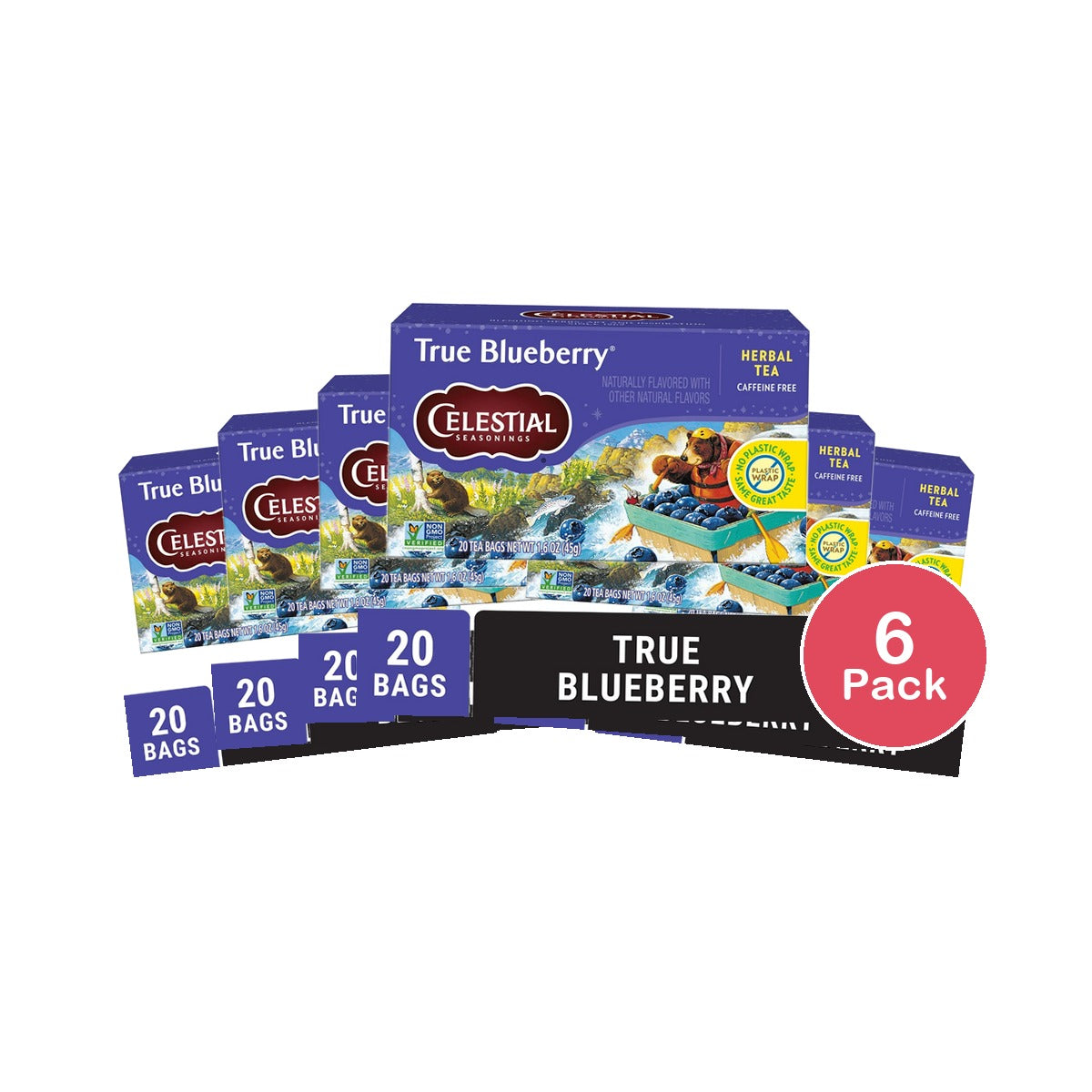 Celestial Seasonings True Blueberry Caffeine-Free Herbal Tea Bags 1.6 Oz (Pack Of 6)
