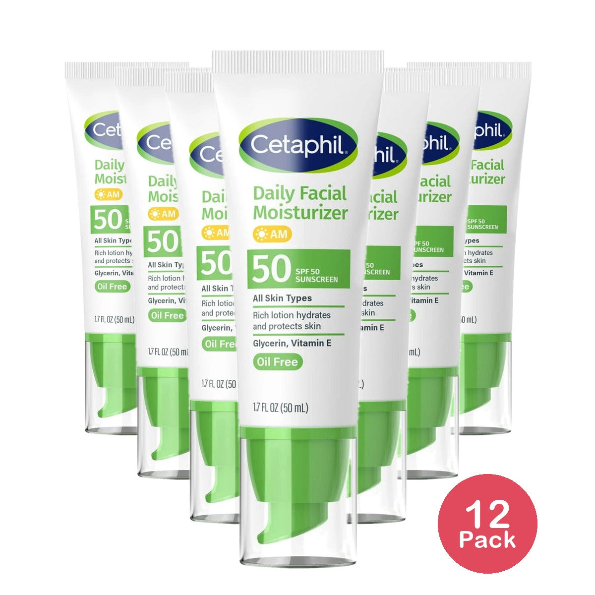 Cetaphil Daily Facial Moisturizer with Sunscreen, SPF 50+, 1.7 fl Oz (Pack (Pack of 12)