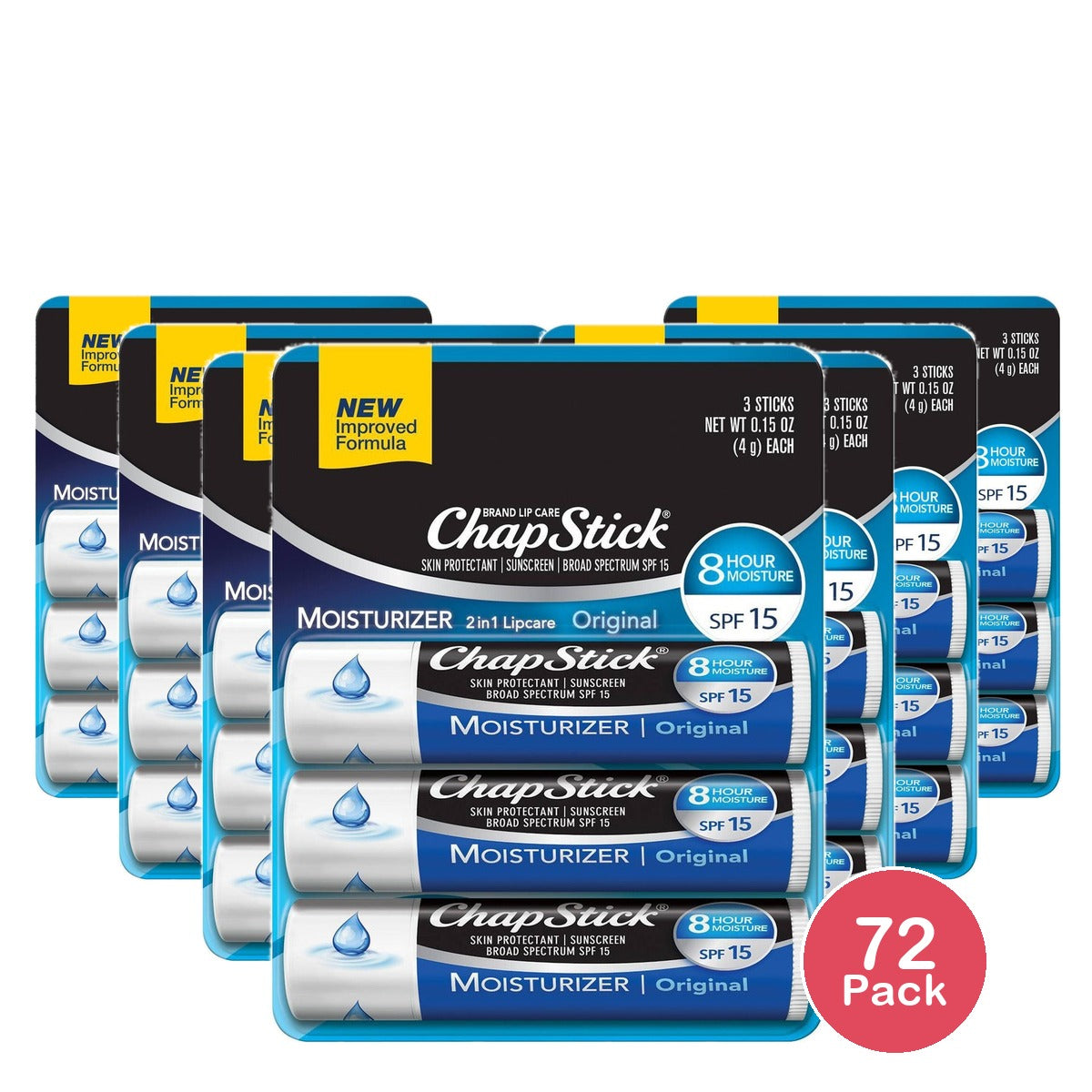 Chapstick Original Moisturizer SPF 15 0.15 Oz (Pack of 72)