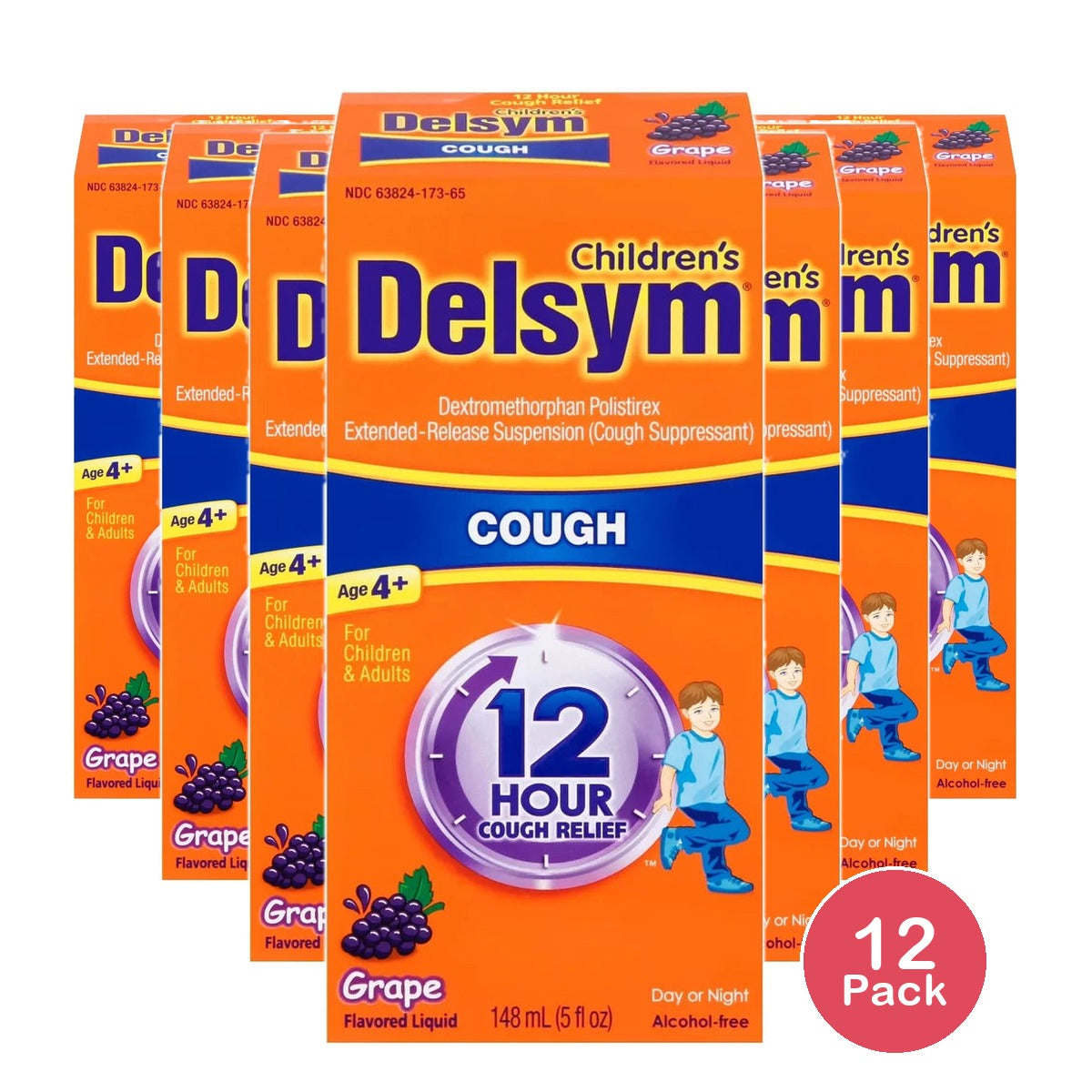 Children's Delsym Cough Relief Liquid - Dextromethorphan - Grape - 5 fl oz(Pack of 12)