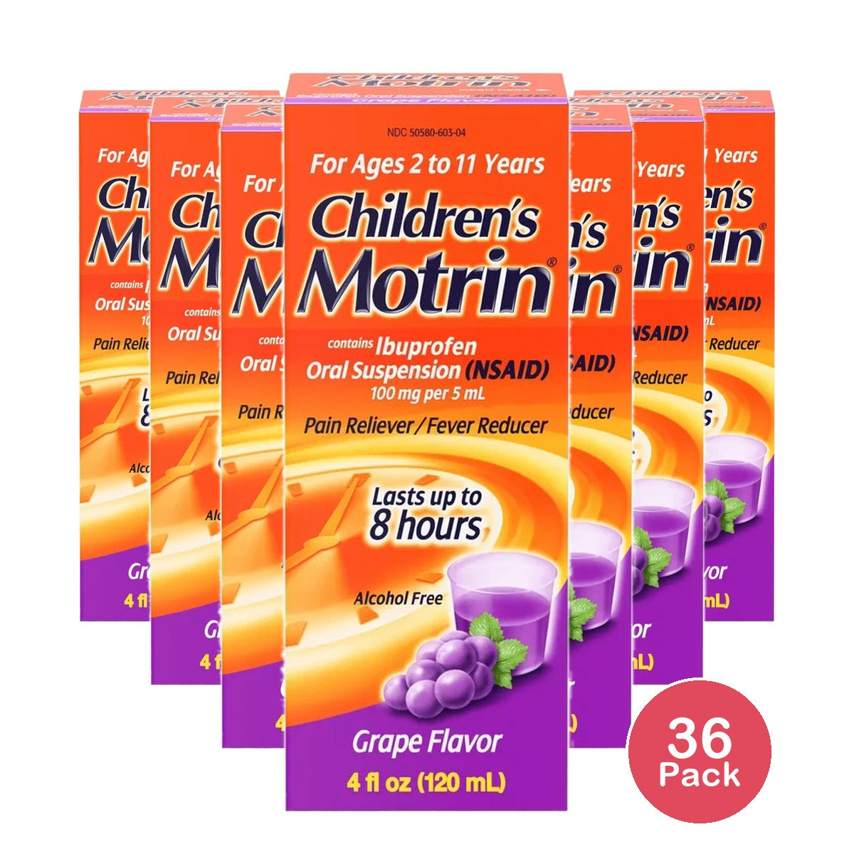 Children's Motrin Pain Reliever/Fever Reducer Liquid - Ibuprofen (NSAID) - Grape - 4 fl Oz (Pack of 36)