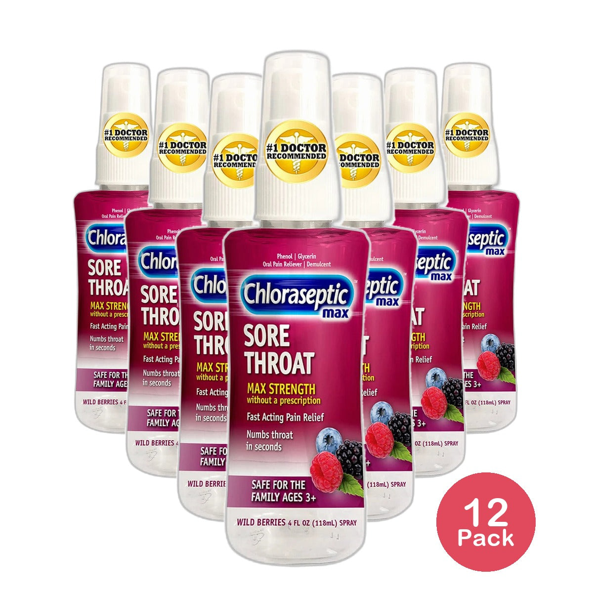 Chloraseptic Max Strength Sore Throat Spray Wild Berries 4Oz (Pack of 12)