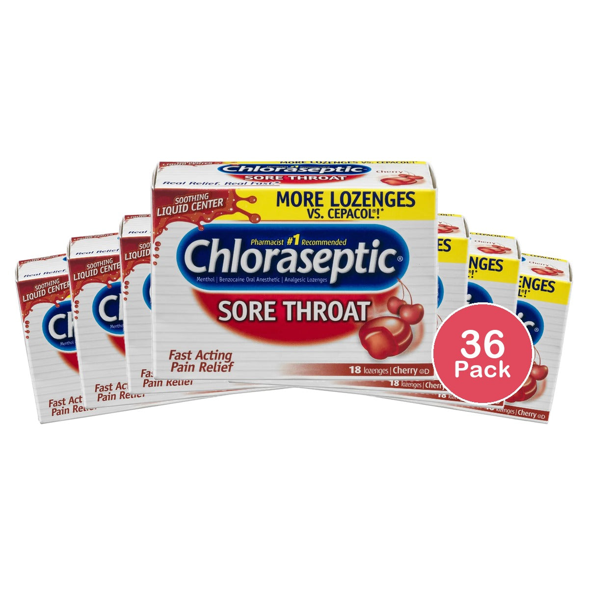 Chloraseptic Sore Throat Lozenges With Cherry Flavor18 Each 5.76oz (Pack of 36)