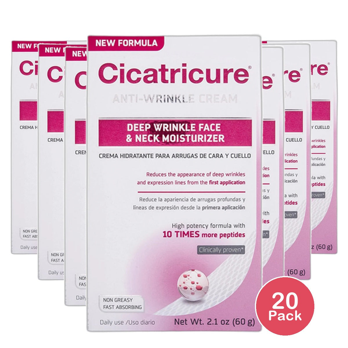 Cicatricure Anti Wrinkle Face Cream & Neck Moisturizer 2.1Oz (Pack of 20)