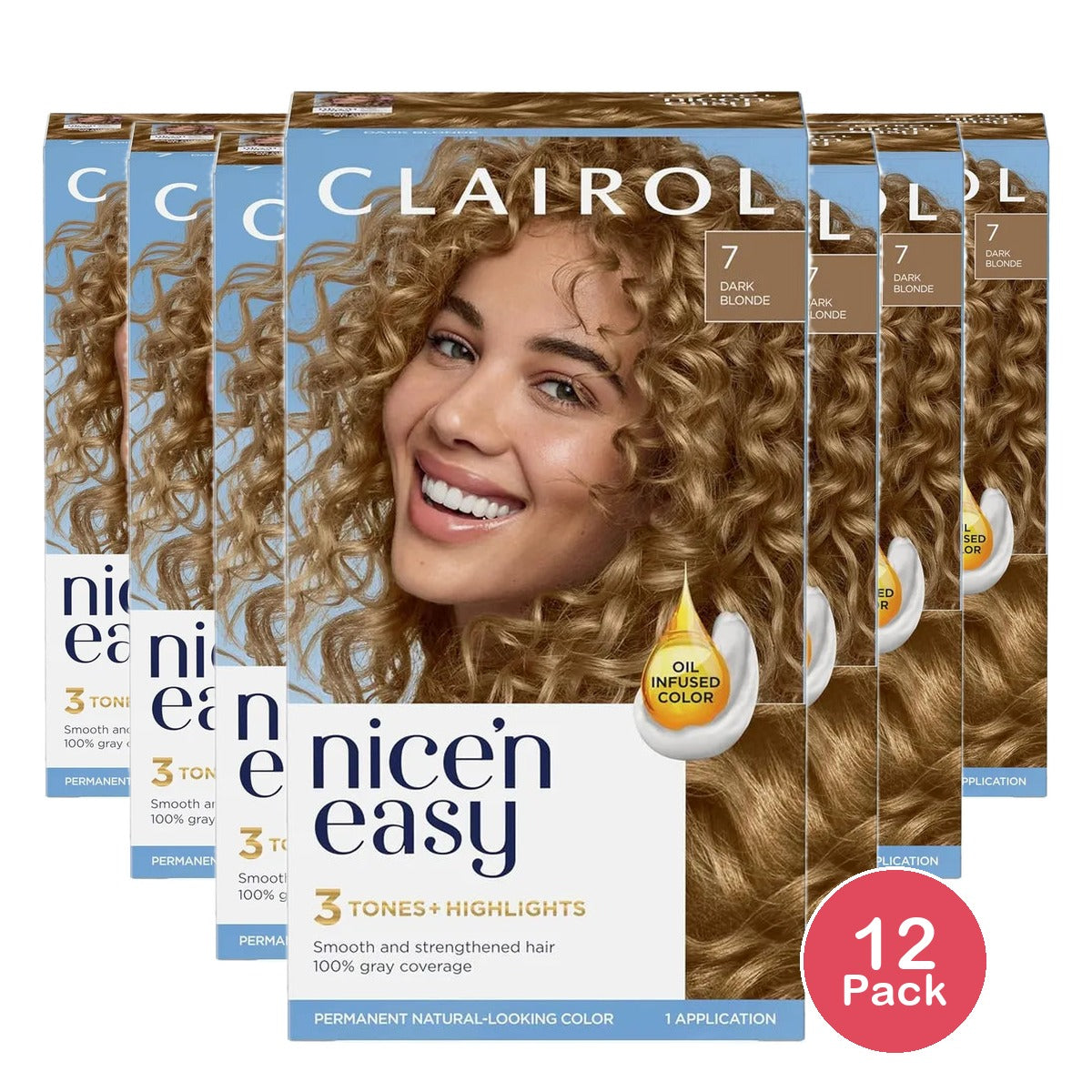 Clairol Nice &amp; Easy Permanent Hair Color 7 Dark Blonde 6.26Oz (Pack of 12)
