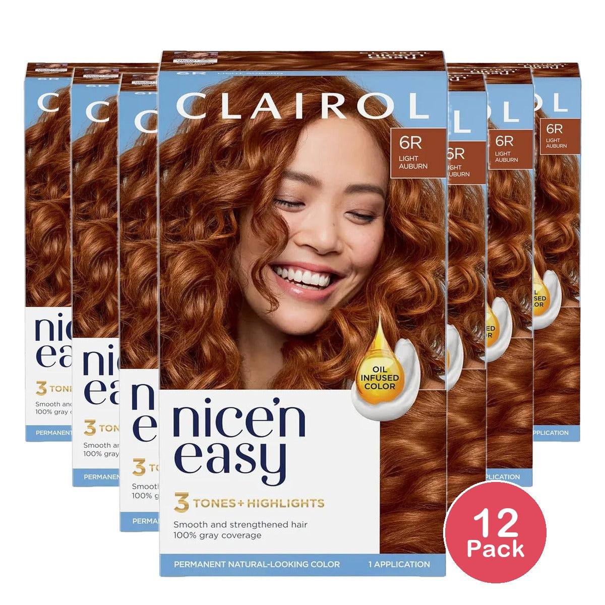 Clairol Nice &amp; Easy Permanent Hair Color Creme 6R Light Auburn 6.26Oz (Pack of 12)
