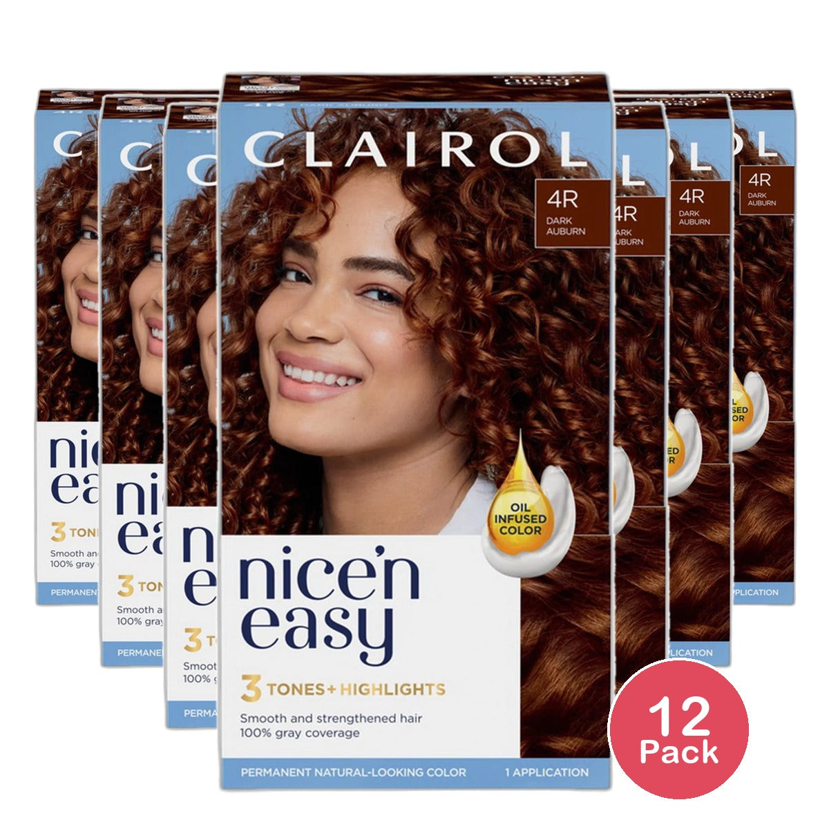 Clairol Nice & Easy Natural Looking Permanent Hair Color Dark Auburn 4R 8.15Oz (Pack of 12)