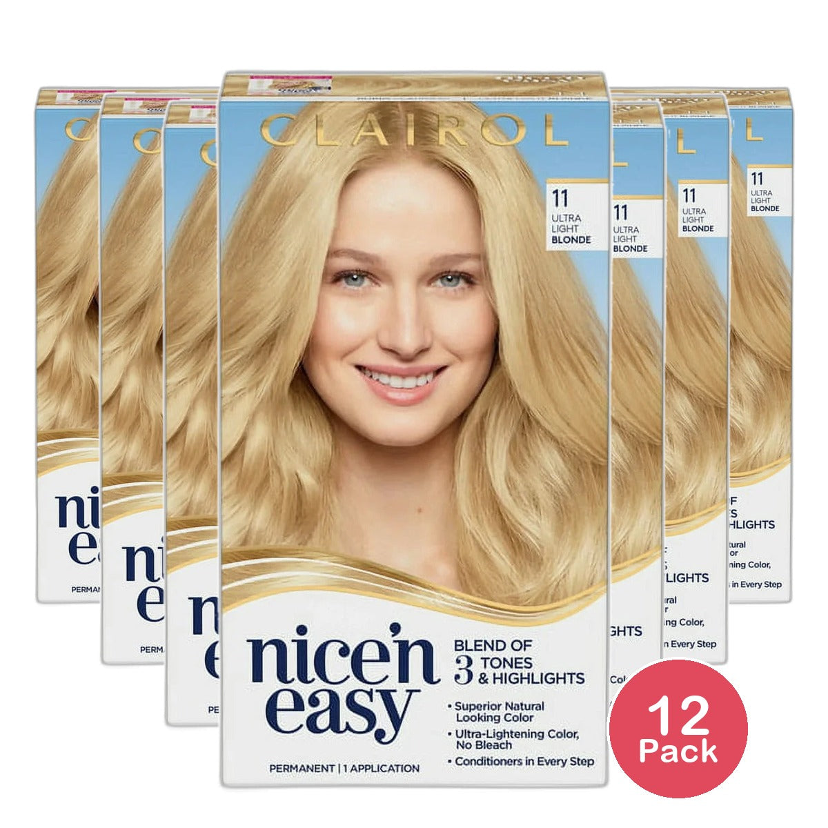 Clairol Nice & Easy Permanent Hair Color 11 Ultra Light Blonde Kit 6.26Oz (Pack of 12)