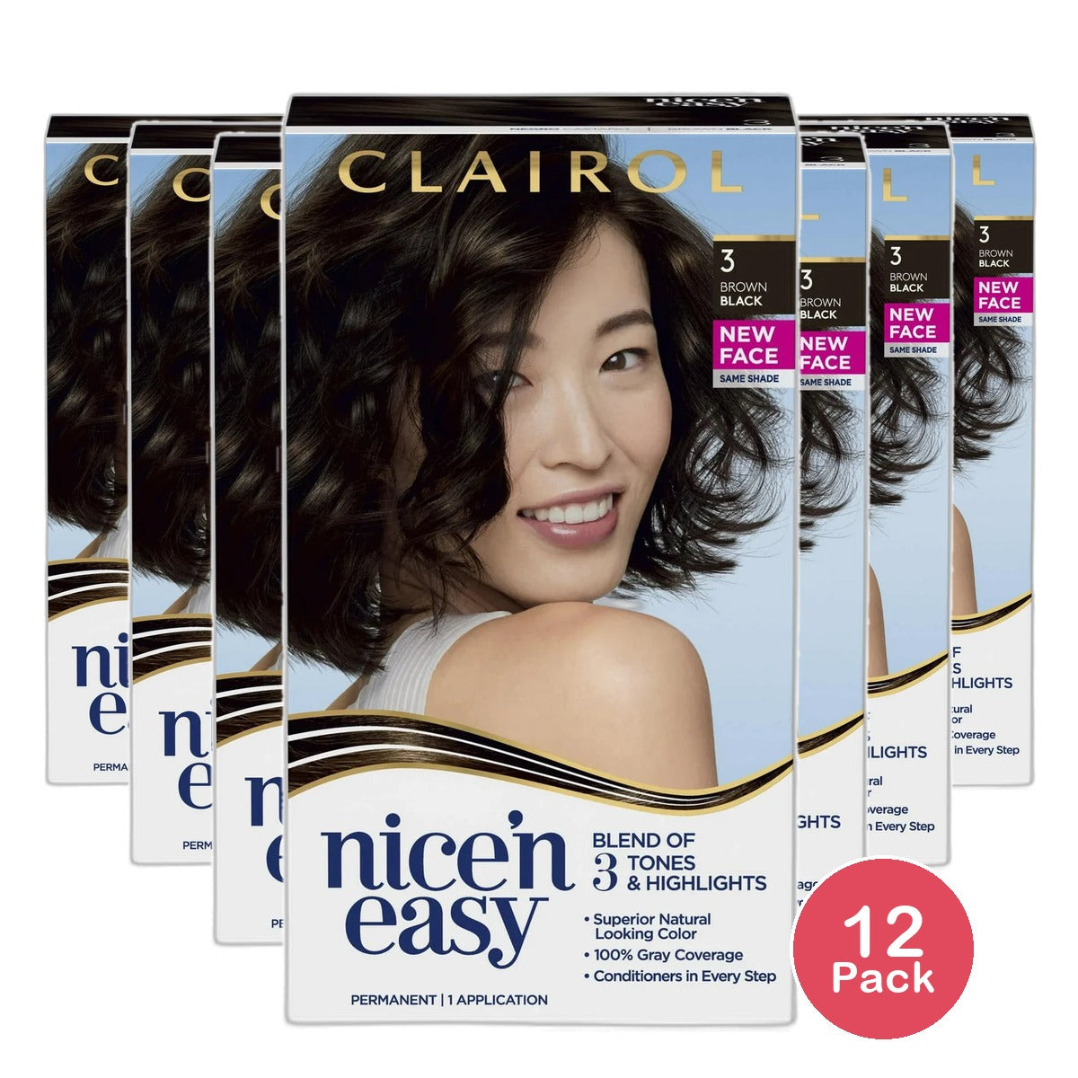 Clairol Nice & Easy Permanent Hair Color 3 Brown Black Kit 6.26Oz (Pack of 12)