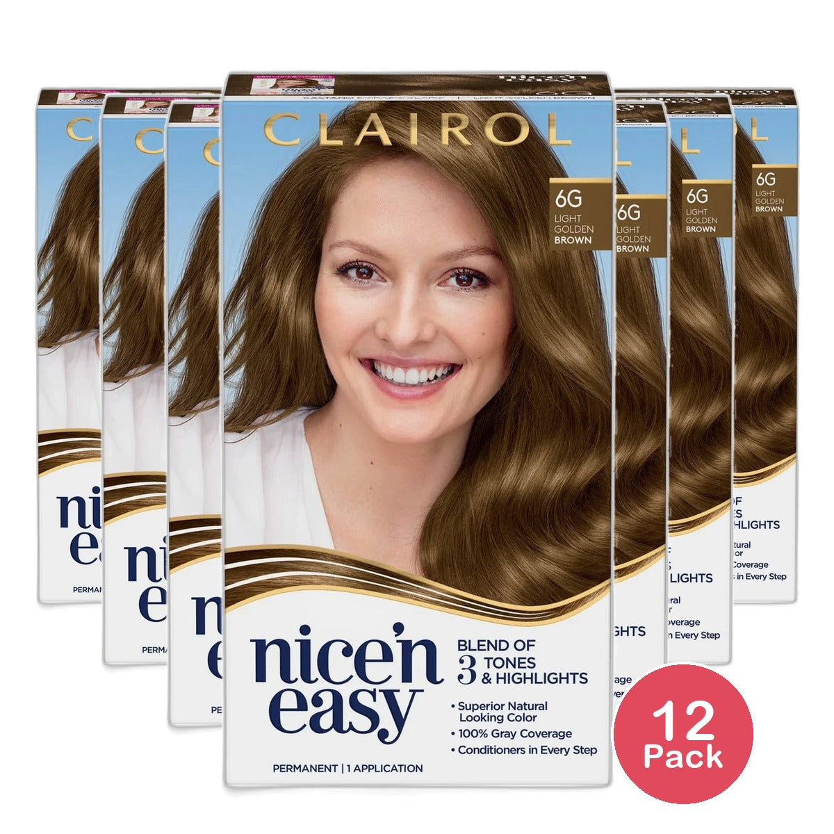 Clairol Nice & Easy Permanent Hair Color 6G Light Golden Brown 6.26Oz (Pack of 12)