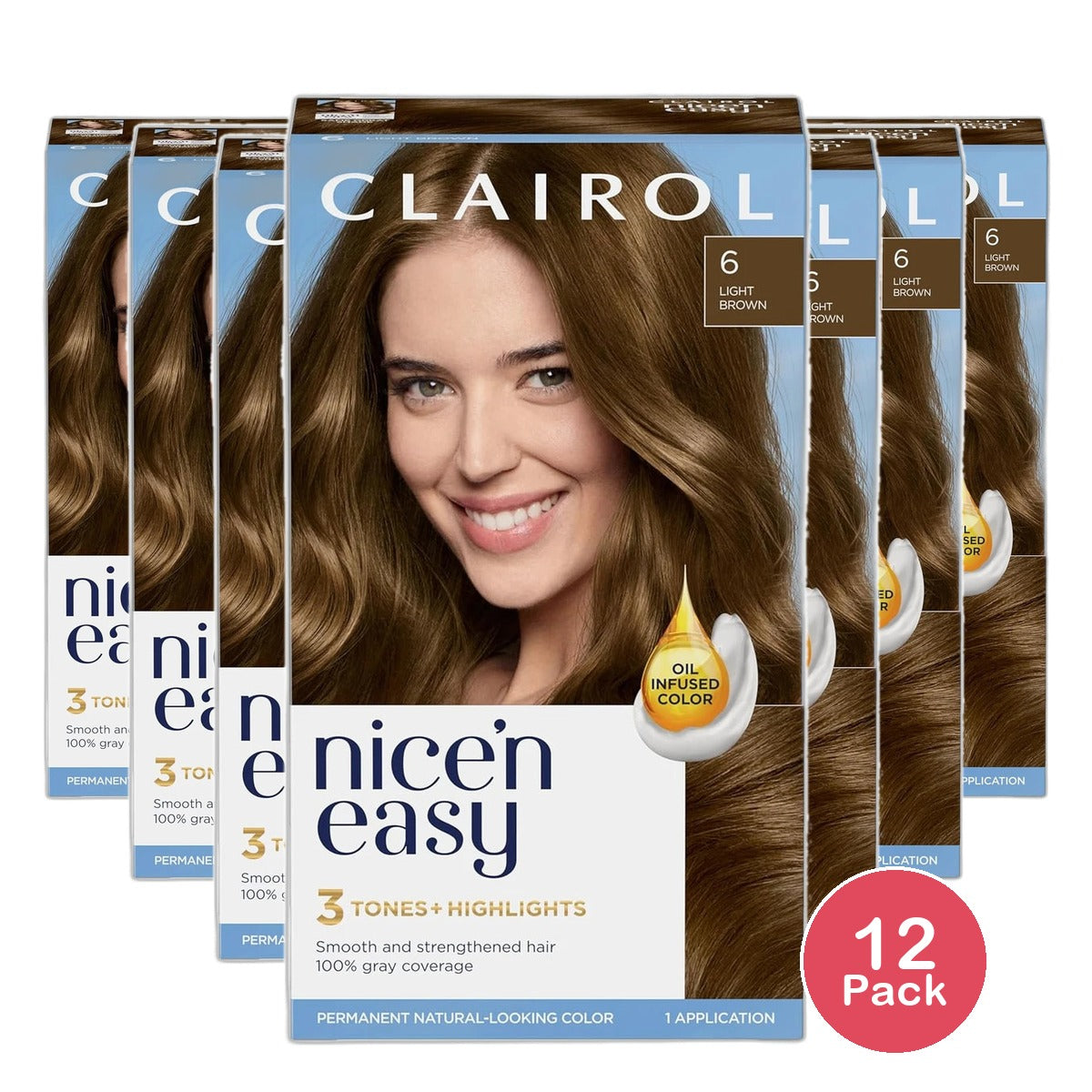 Clairol Nice & Easy Root Touch Up Permanent Hair Color 6 Light Brown 1.1Oz (Pack Of 12)