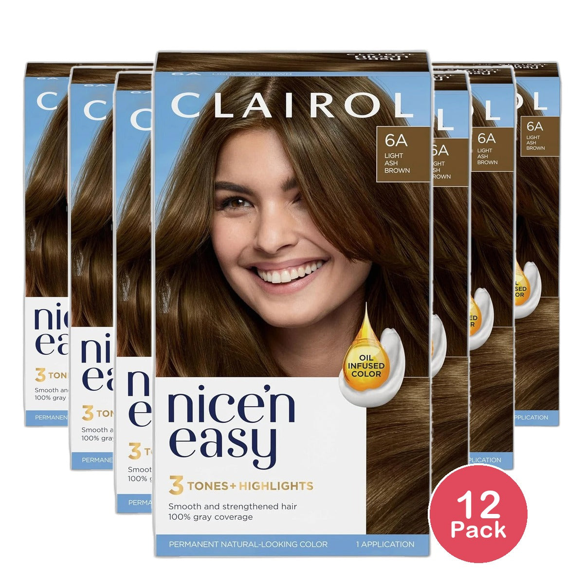 Clairol Nice & Easy Root Touch-Up Permanent Hair Color 6A Light Ash Brown 1.1Oz (Pack Of 12)