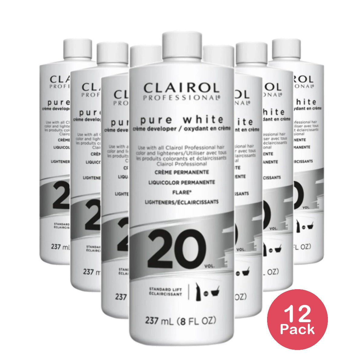 Clairol Pure White 20 Volume Creme Developer 8 oz Lightener (Pack of 12)