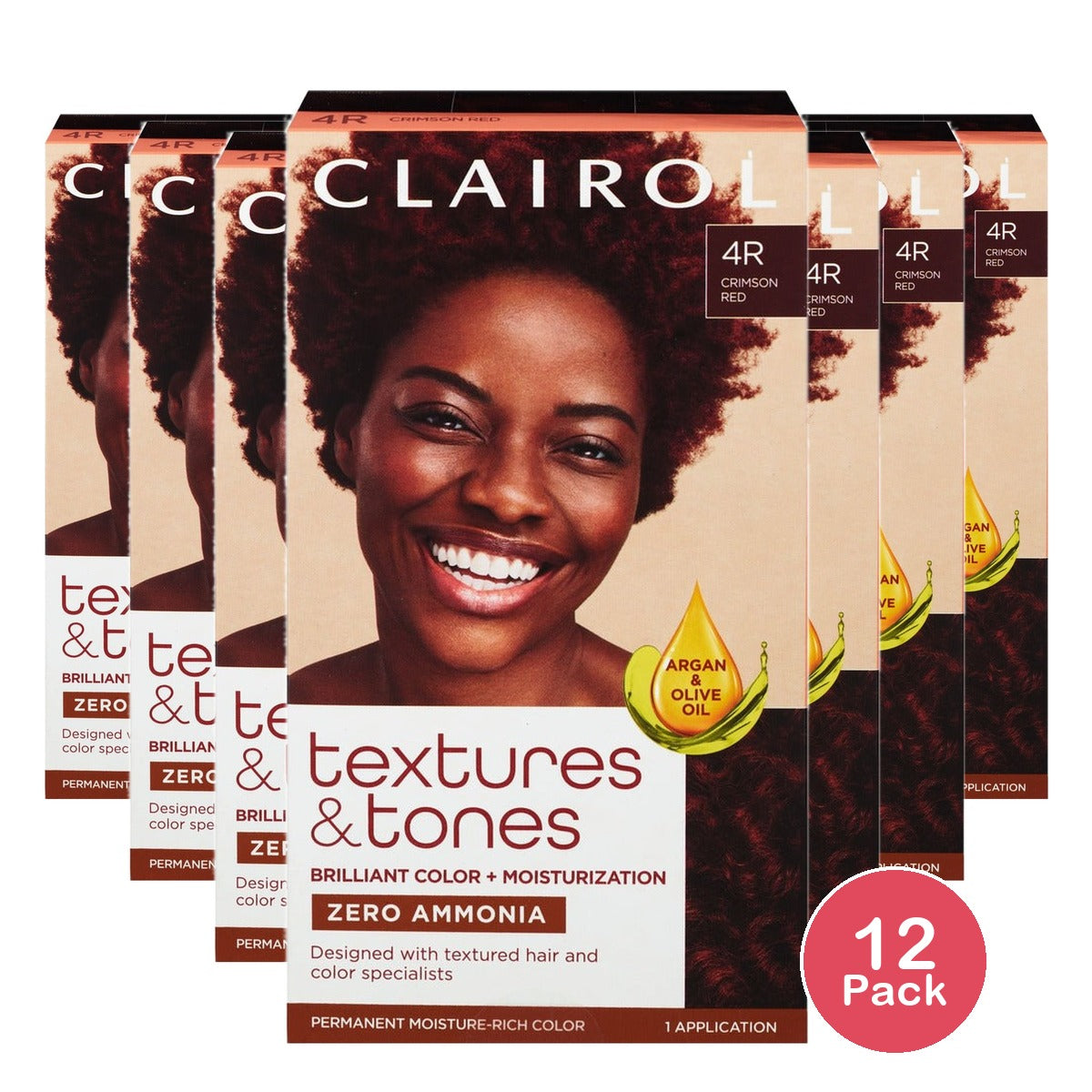 Clairol Textures & Tones Permanent Hair Dye 4R Crimson Red (Pack of 12)