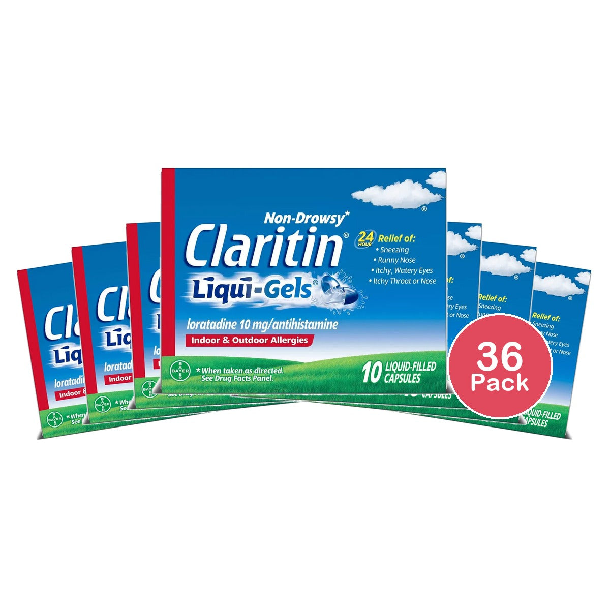 Claritin 24 Hour Non-Drowsy Allergy Liqui-Gels 10 mg 10 Count 0.711oz (Pack of 36)