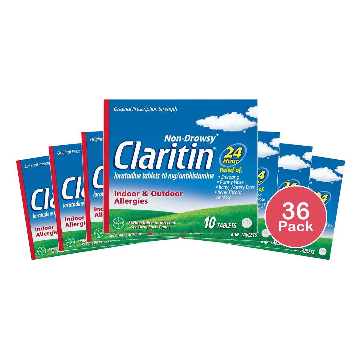 Claritin Allergy Relief 24 Hour Non-Drowsy Loratadine Tablets - 10ct (Pack of 36)