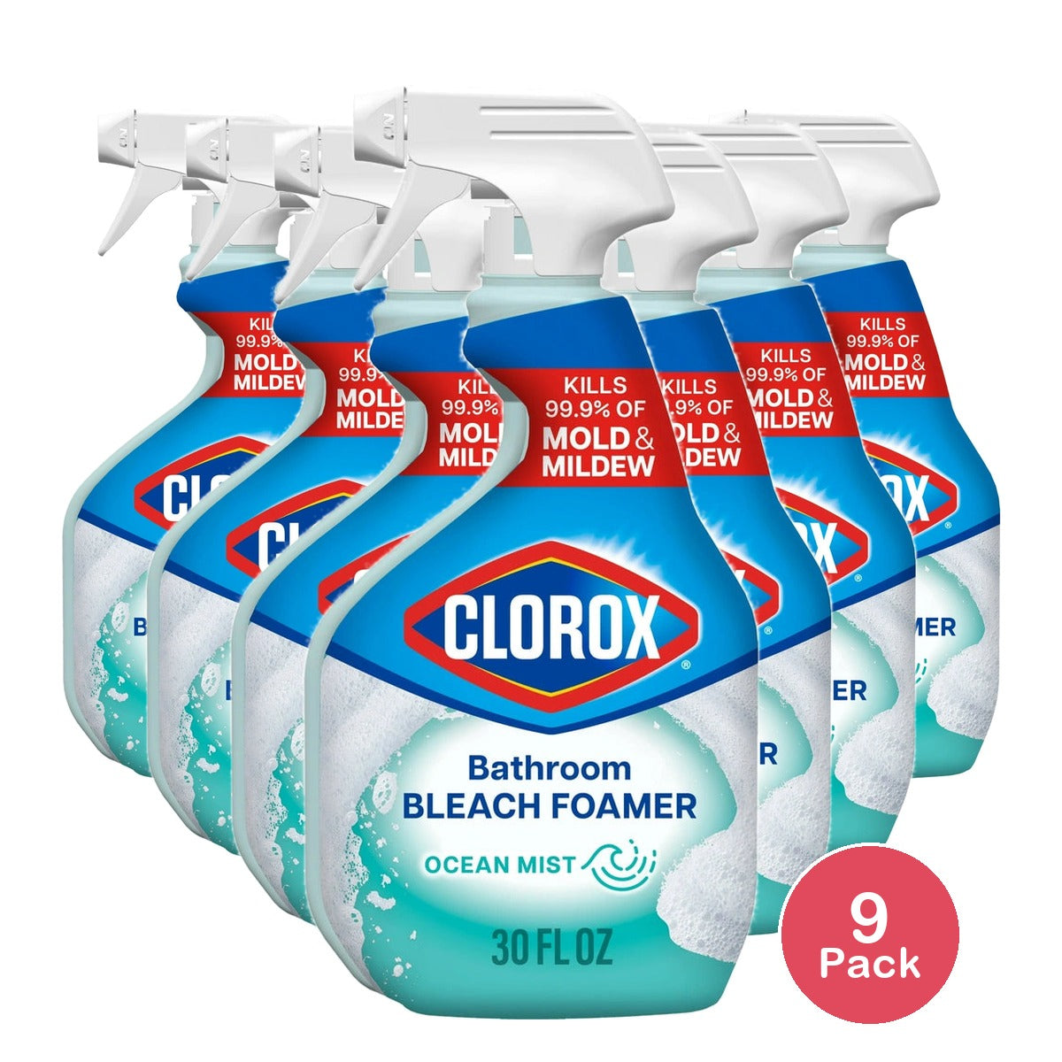 Clorox Bleach Foamer Bathroom and Shower Cleaner Spray Ocean Mist 30 fl Oz (Pack of 9)