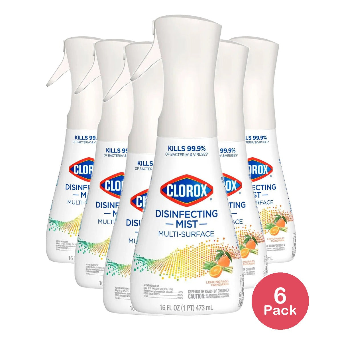 Clorox Disinfectant Mist Multi-Surface Spray Lemongrass Mandarin 16 fl oz (Pack of 6)