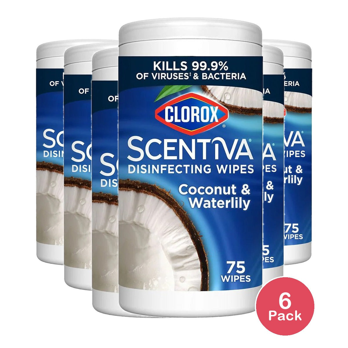 Clorox Scentiva Disinfecting Wipes Coconut & Waterlily 75 Count (Pack of 6)