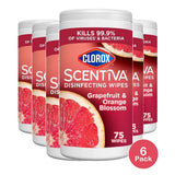Clorox Scentiva Disinfecting Wipes Grapefruit 75 Count (Pack of 6)