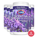 Clorox Scentiva Disinfecting Wipes Lavender & Jasmine 75 Count (Pack of 6)