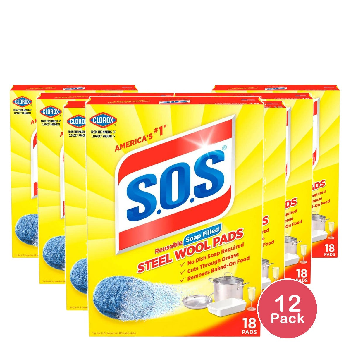 Clorox S.O.S Steel Wool Soap Reusable Pads 8oz (Pack of 12)