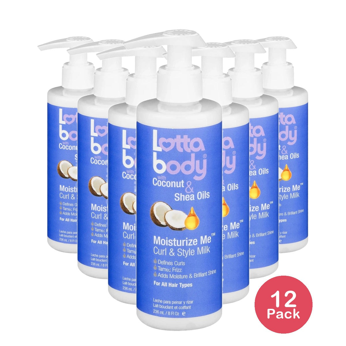 Coconut Oil and Shea Moisturize Me Curl & Style Milk by Lotta Body, Defines Curl 8. Oz (Pack of 12)