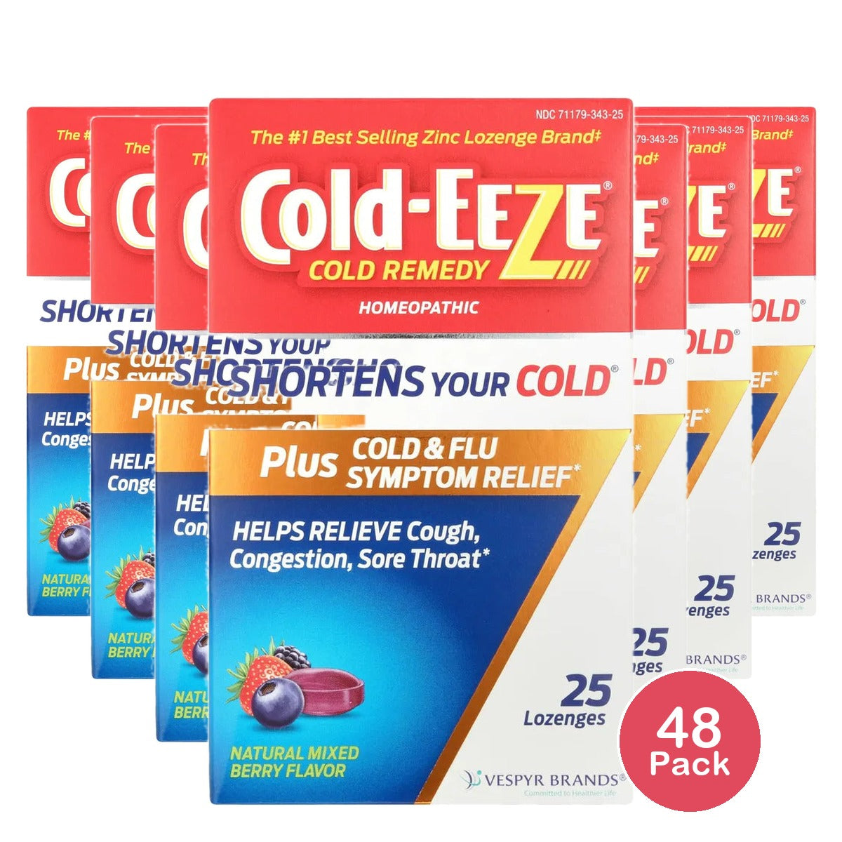 Cold-Eeze Plus Cold and Flu Natural Mixed Berry Flavor Lozenge 3.36oz (Pack of 48)