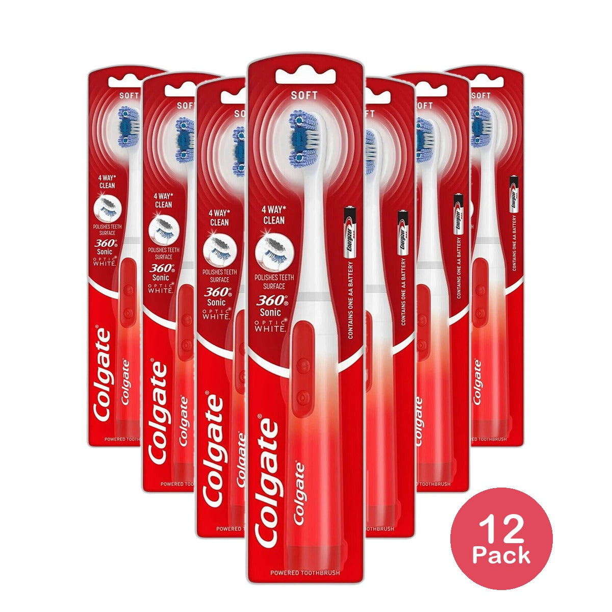 Colgate 360 Optic White Sonic Powered Battery Toothbrush 3.04oz (Pack of 12)