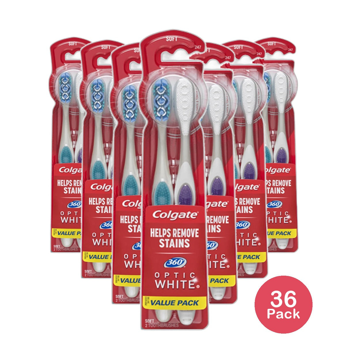 Colgate 360 Optic White Whitening Toothbrush Soft 0.8oz (Pack of 36)