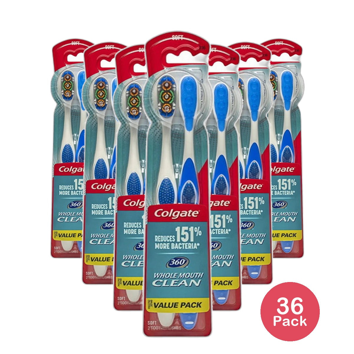 Colgate 360 Whole Mouth Clean Adult Toothbrush Value Pack Soft 4.16oz (Pack of 36)