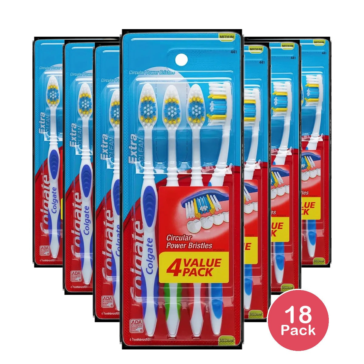 Colgate Extra Clean Flexible Grip Adult Manual Toothbrush, Medium, 4 Pack 2.56oz (Pack of 18)