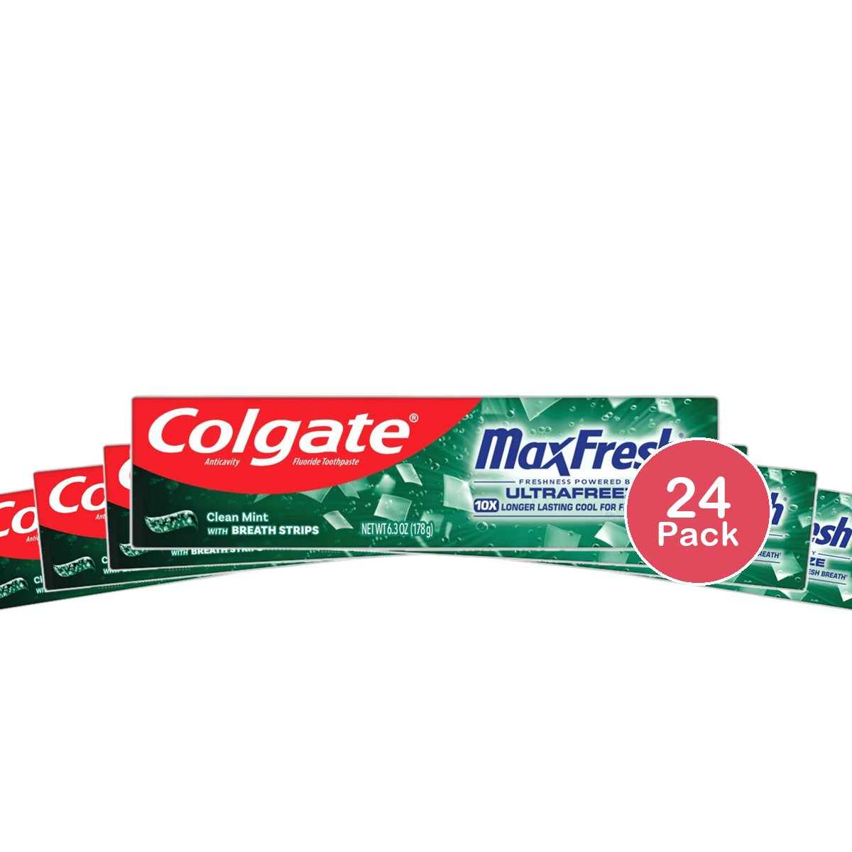Colgate Max Fresh Toothpaste Whitening Toothpaste with Mini Breath Strips Clean Mint 6.3Oz (Pack of 24)