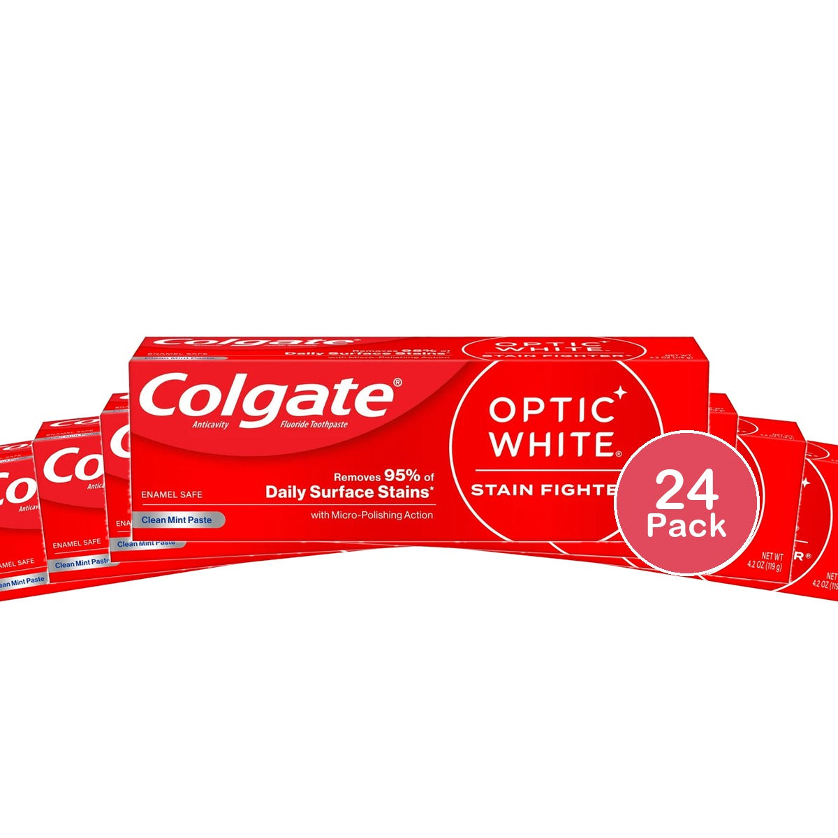 Colgate Optic White Stain Fighter Teeth Whitening Toothpaste Clean Mint 4.2 Oz (Pack of 24)