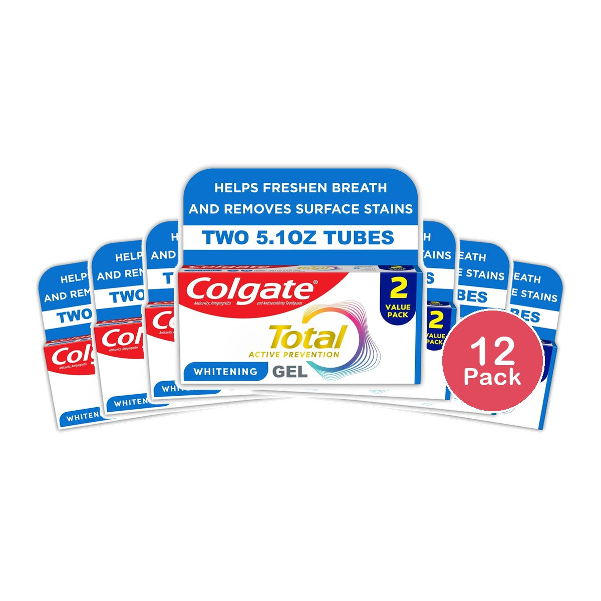 Colgate Total Active Prevention Whitening Gel Toothpaste Mint 2 Pack 5.1 oz (Pack of 12)