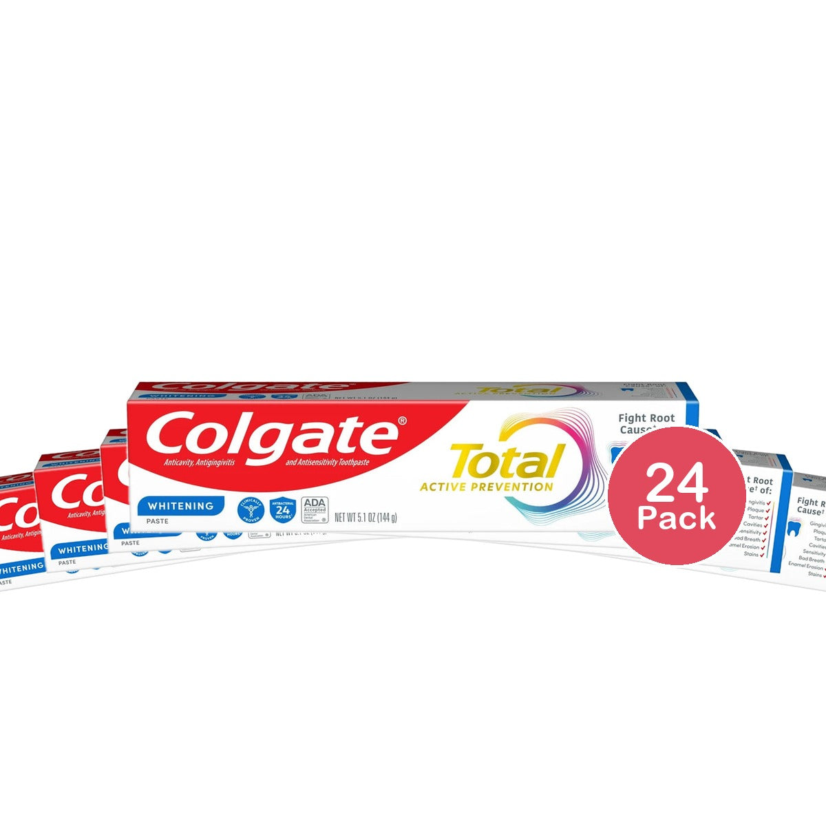 Colgate Total Active Prevention Whitening Toothpaste - Mint - 5.1 Oz (Pack of 24)