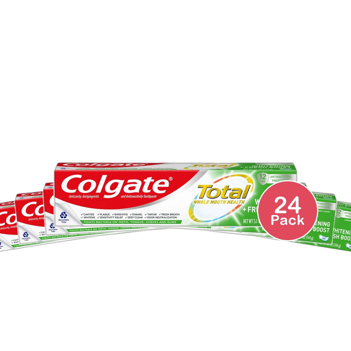 Colgate Total Whitening + Fresh Boost Toothpaste Gel Mint 5.1Oz (Pack of 24)