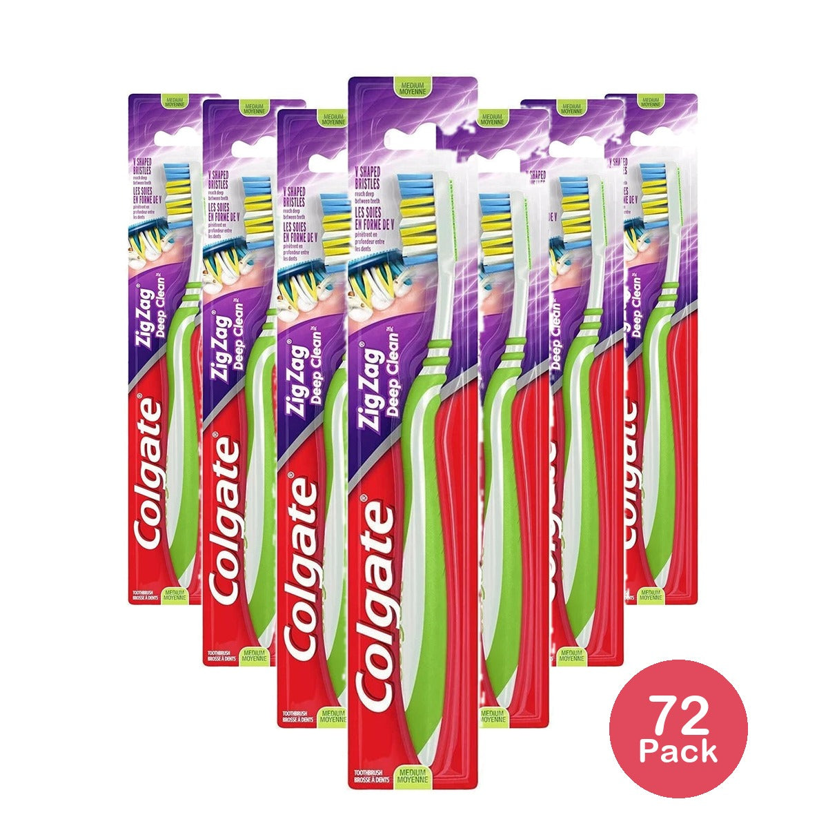 Colgate Zig Zag Deep Clean Adult Toothbrush Medium 0.48 Oz (Pack of 72)