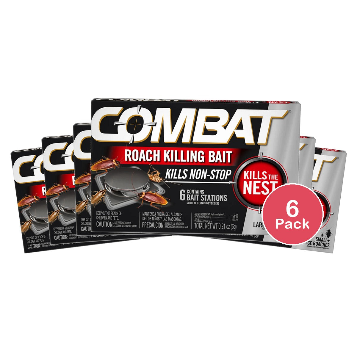 Combat Roach Killing Bait Stations For Small And Large Roaches 0.9Oz (Pack Of 6)