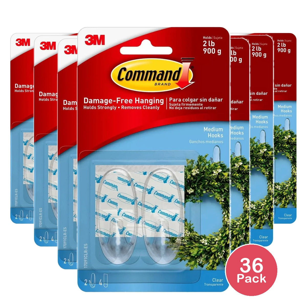 Command - Clear Medium Hooks 2.00 ct 0.48 Oz (Pack of 36)