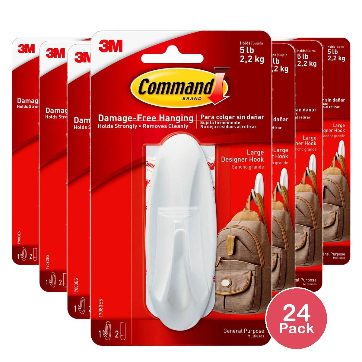 Command Designer Hook Large White (Pack of 24)